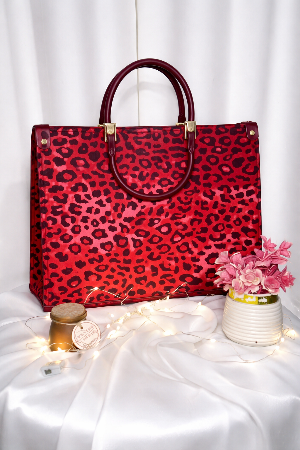 Luxury Leopard Print Tote Bag – Red | Rubi's Collection