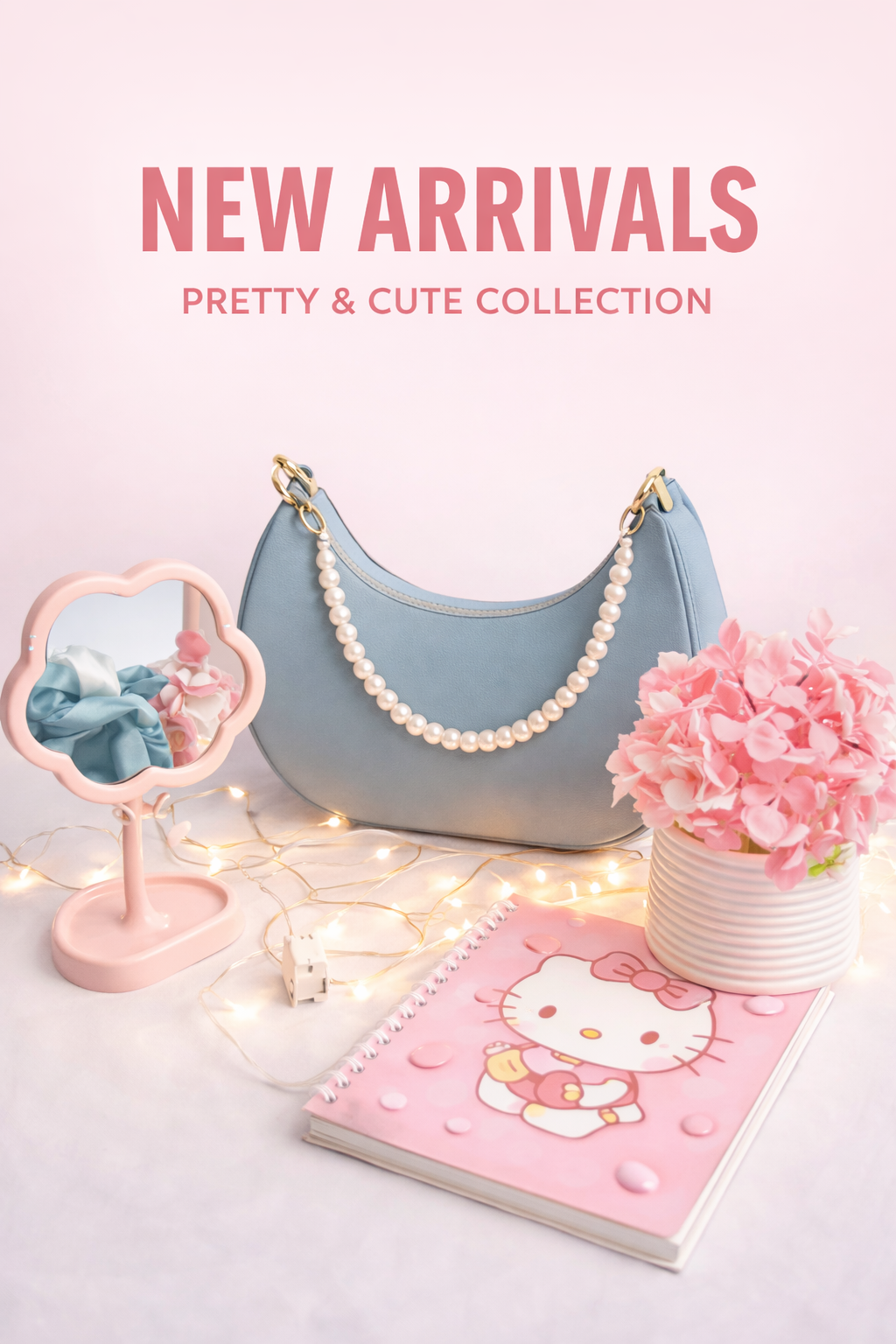 Elegant Pearl Chain Shoulder Bag – Sky Blue | Rubi's Collection