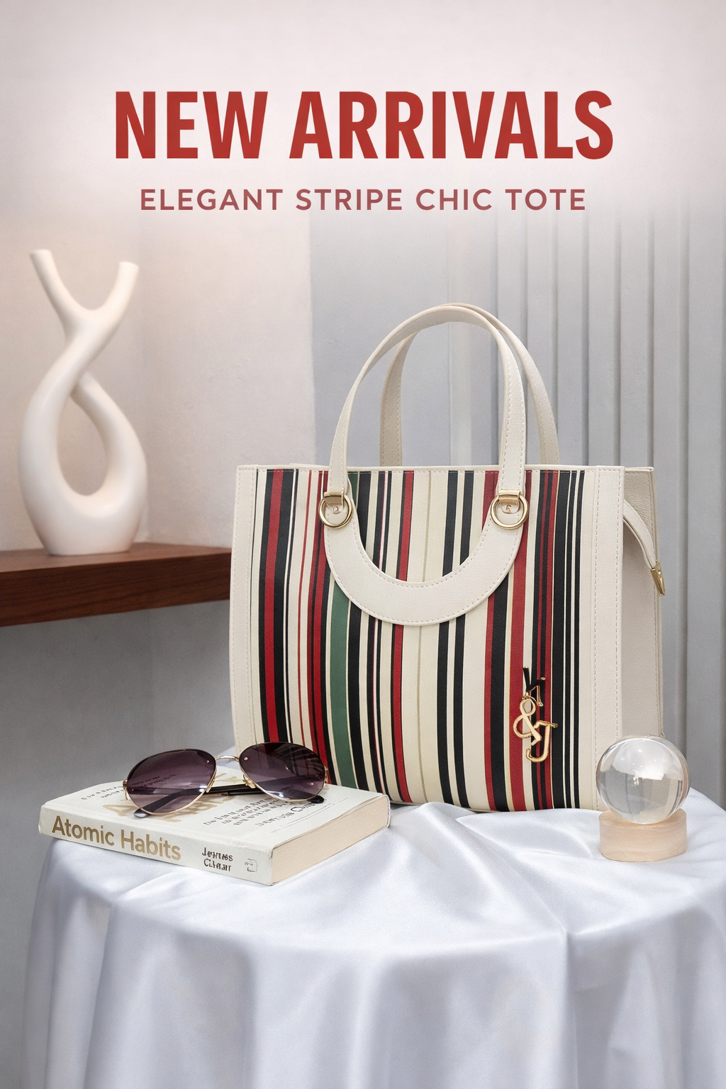 Elegant Stripe Chic Tote Bag – Stylish Women Handbag
