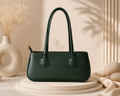 Elegant Dark Green Leather Shoulder Handbag for Women