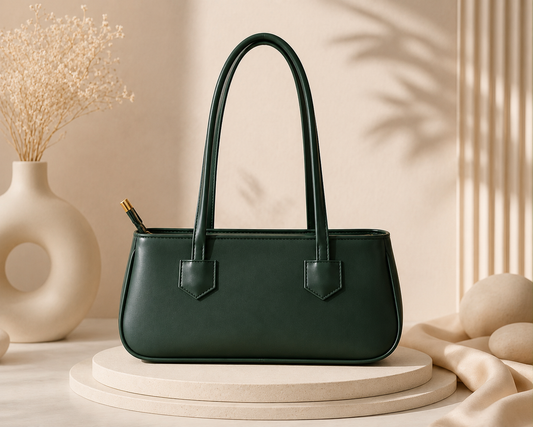 Elegant Dark Green Leather Shoulder Handbag for Women