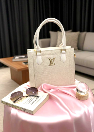 Luxury Crocodile Texture Handbag – White | Rubi's Collection