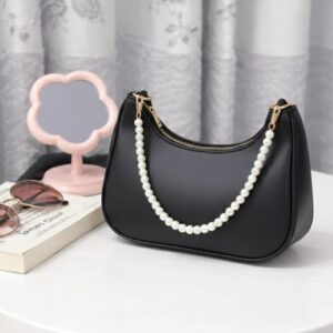 Luxury Pearl Chain Shoulder Bag – Black