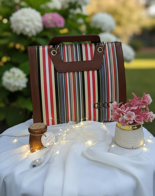 Elegant Stripe Chic Brown  Tote Bag – Stylish Women Handbag