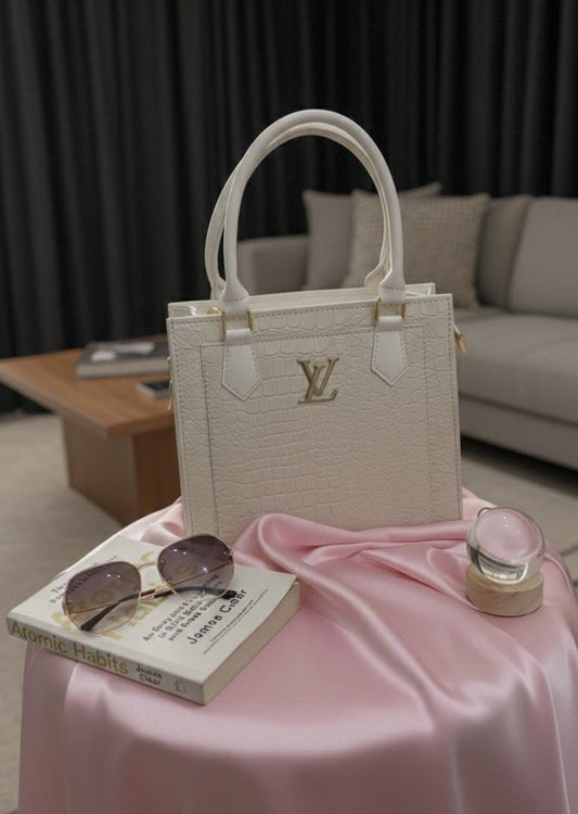 Luxury Crocodile Texture Handbag – White | Rubi's Collection