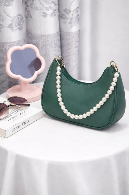 Elegant Pearl Chain Shoulder Bag – Green | Rubi's Collection