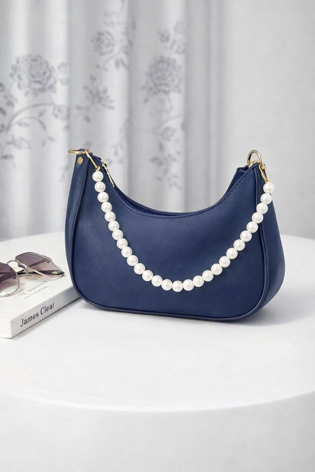 Elegant Pearl Chain Shoulder Bag – Blue |Rubi's Collection