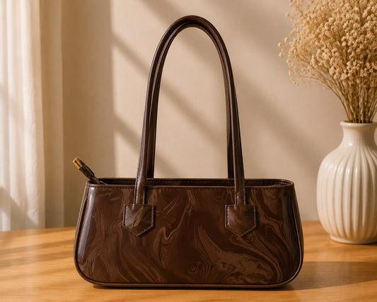 Luxury Brown Patent Leather Shoulder Handbag for Women