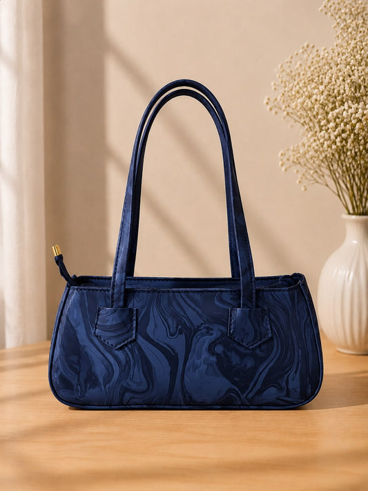 Women's Navy Blue Glossy Patent Leather Shoulder Bag .