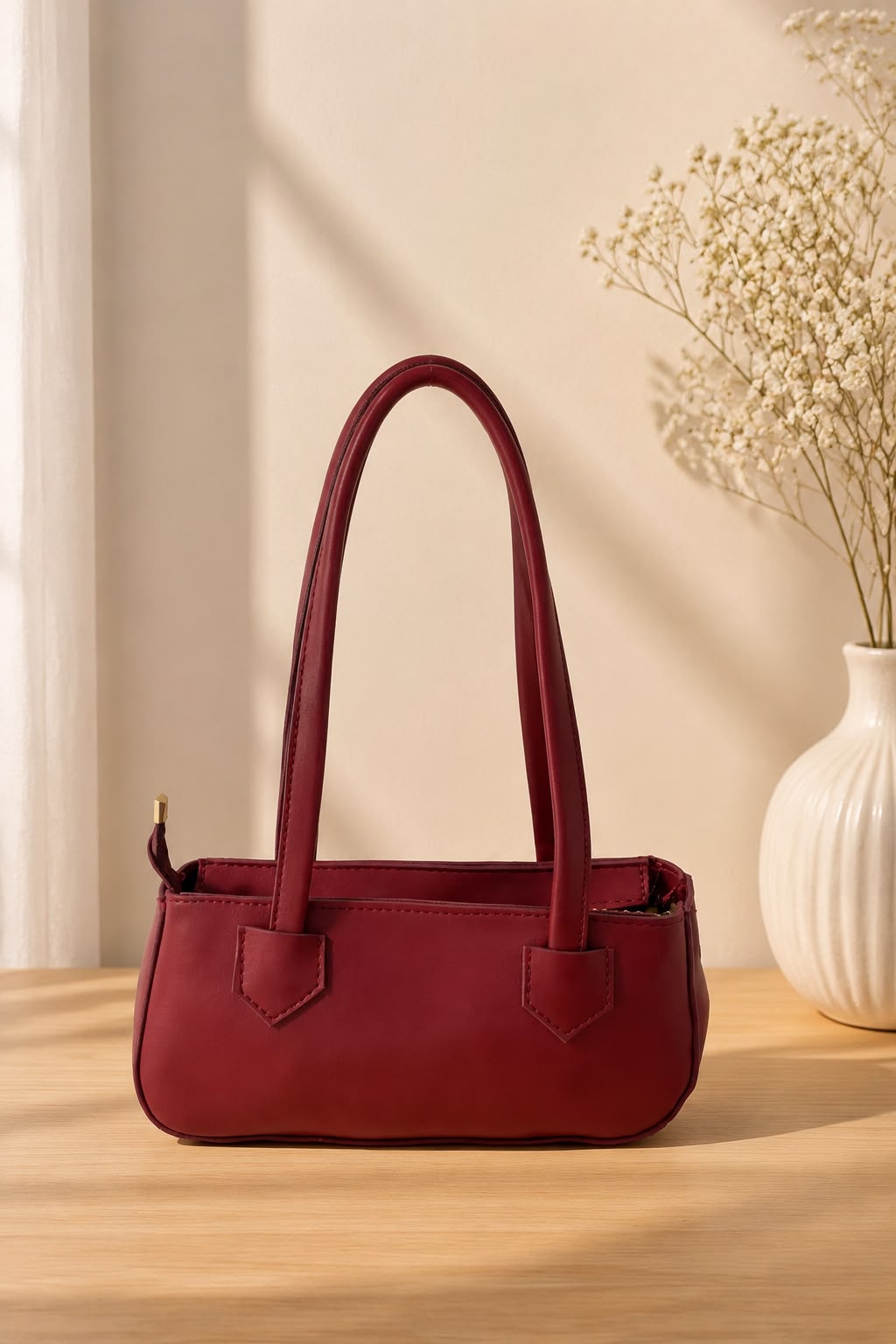 Women's Burgundy PU Leather Shoulder Bag.