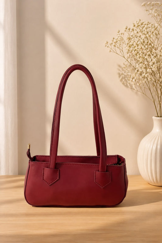 Women's Burgundy PU Leather Shoulder Bag.