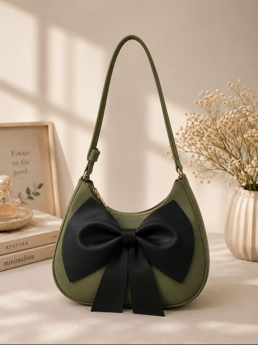 Olive Green Bow Shoulder Bag for Women
