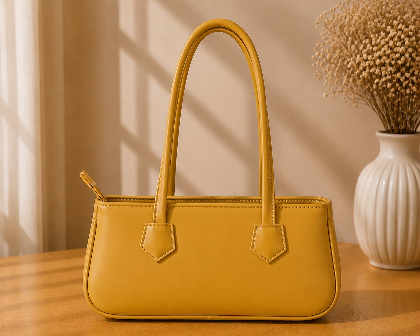 Elegant Mustard Yellow Women's Shoulder Handbag.